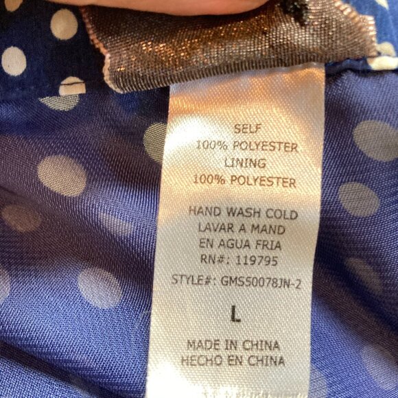 Moon Collection Polkadot Flared Skirt, Size Large, Blue White Silky Lined Swirly - Picture 6 of 7